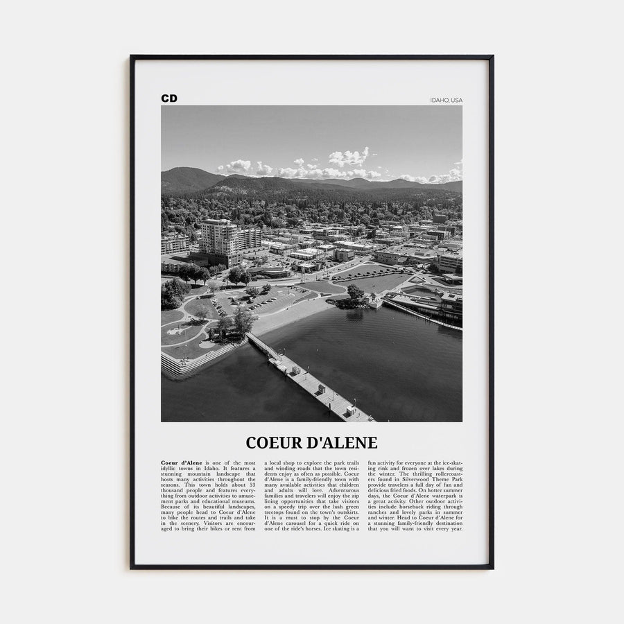 Coeur d'Alene Poster None / 8x12 in Nbourhood Travel B&W Poster