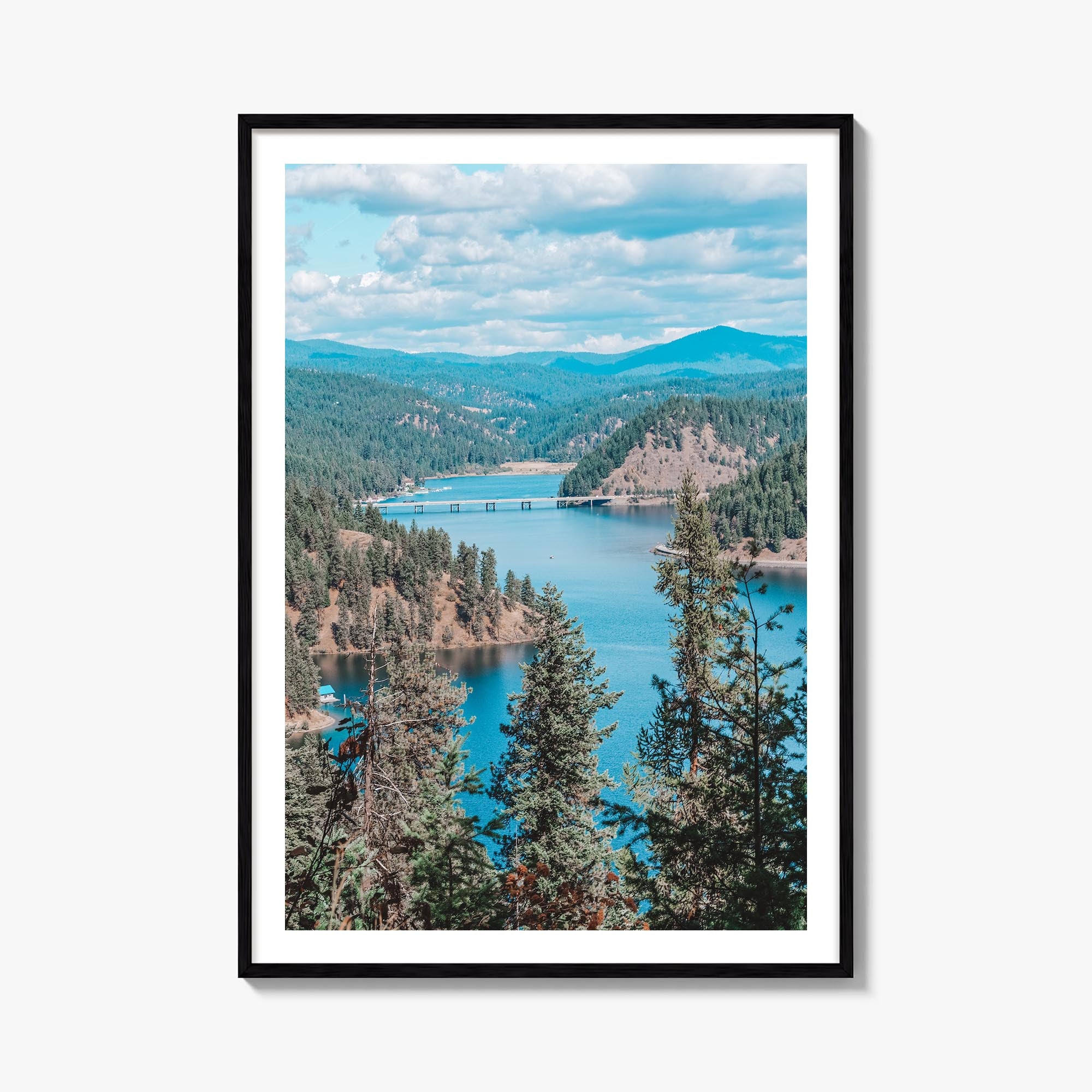 Coeur d'Alene colorful photo poster of Idaho, USA – vertical wall art, unframed print shown in interior mockup