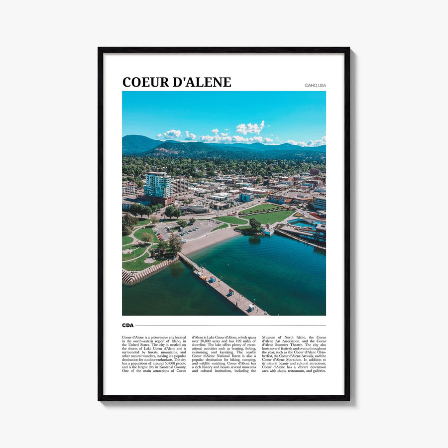 Coeur d'Alene colorful travel poster of Idaho, USA – vertical wall art, unframed print shown in interior mockup
