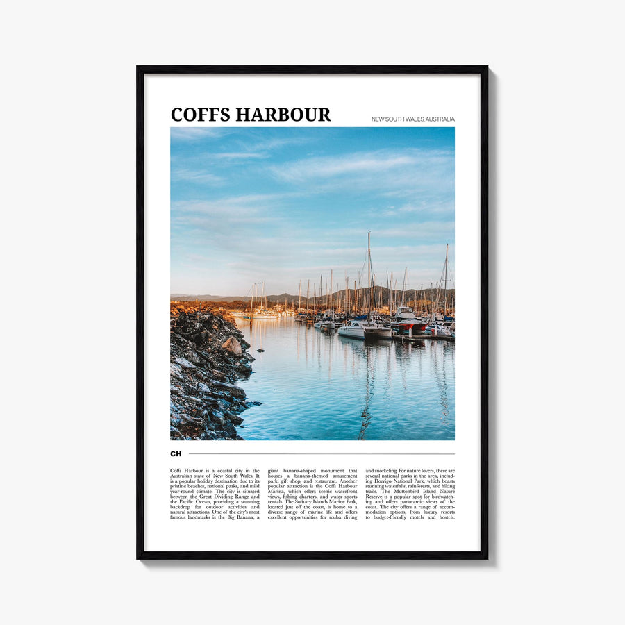 Coffs Harbour colorful travel poster of Australia – vertical wall art, unframed print shown in interior mockup