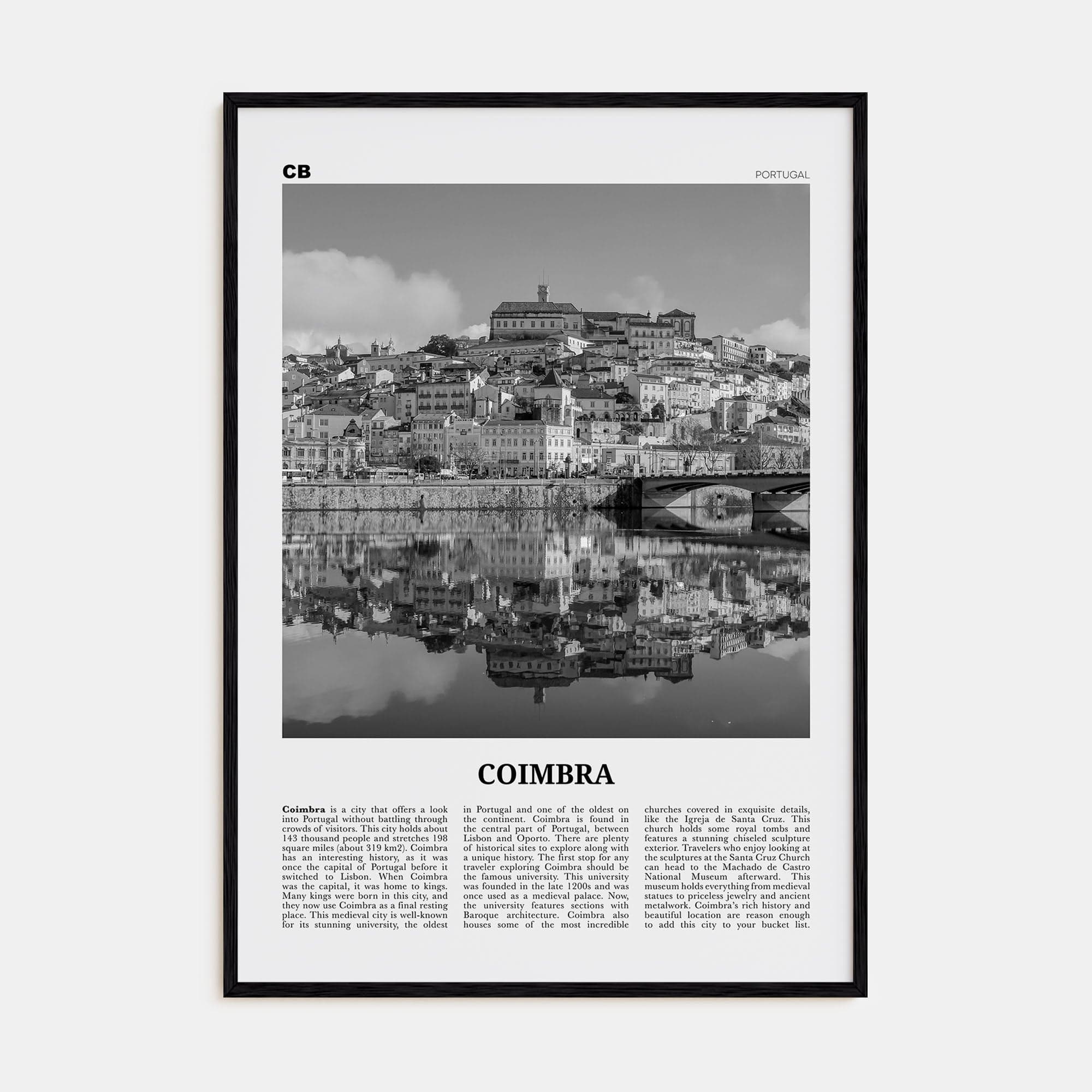 Coimbra Poster Black Wood / 8x12 in Nbourhood Travel B&W Poster