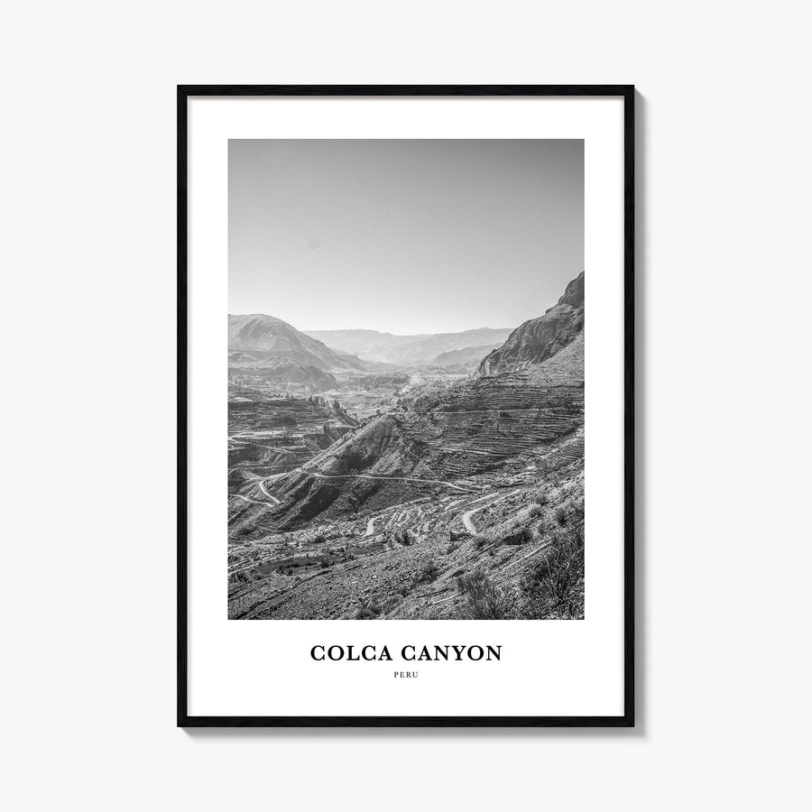 Colca Canyon black & white classic poster of Peru – vertical wall art, unframed print shown in interior mockup