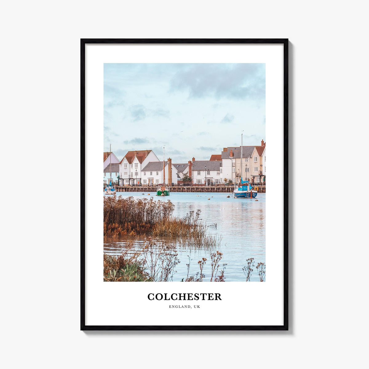 Colchester colorful classic poster of United Kingdom – vertical wall art, unframed print shown in interior mockup