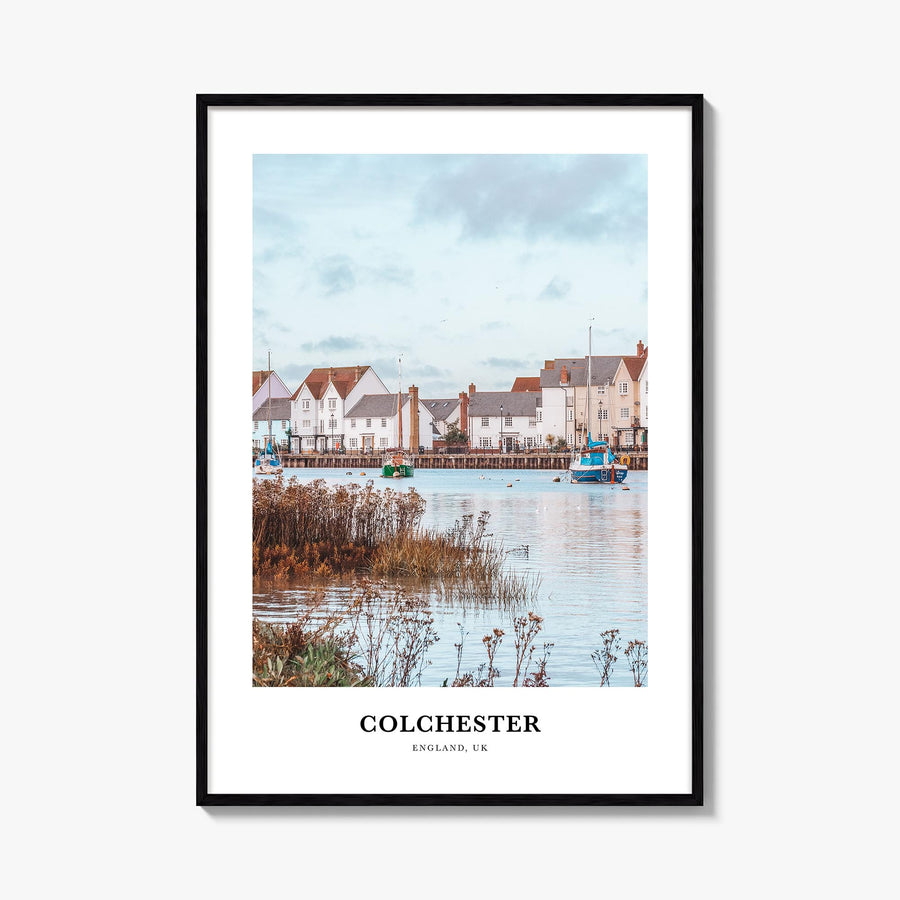 Colchester colorful classic poster of United Kingdom – vertical wall art, unframed print shown in interior mockup