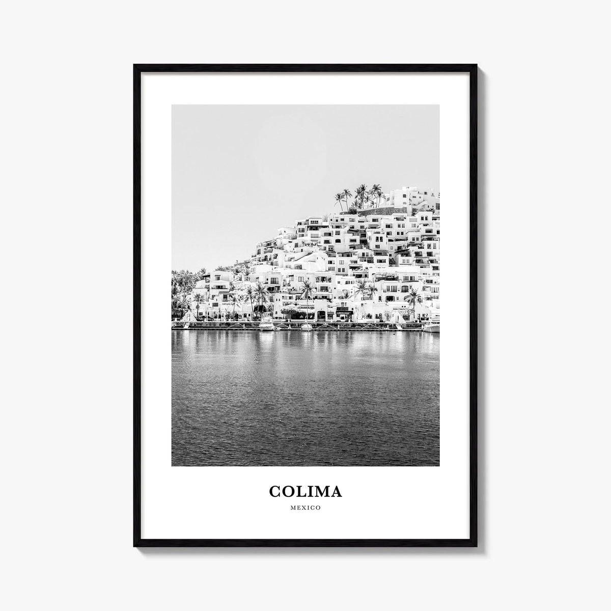 Colima black & white classic poster of Mexico – vertical wall art, unframed print shown in interior mockup