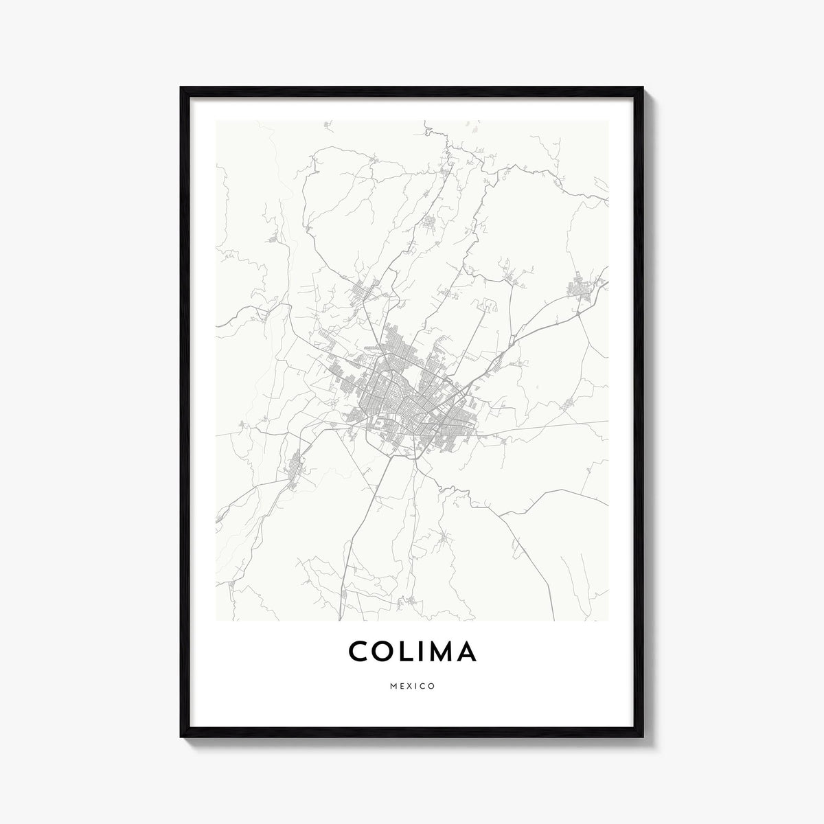 Colima black & white map poster of Mexico – vertical wall art, unframed print shown in interior mockup