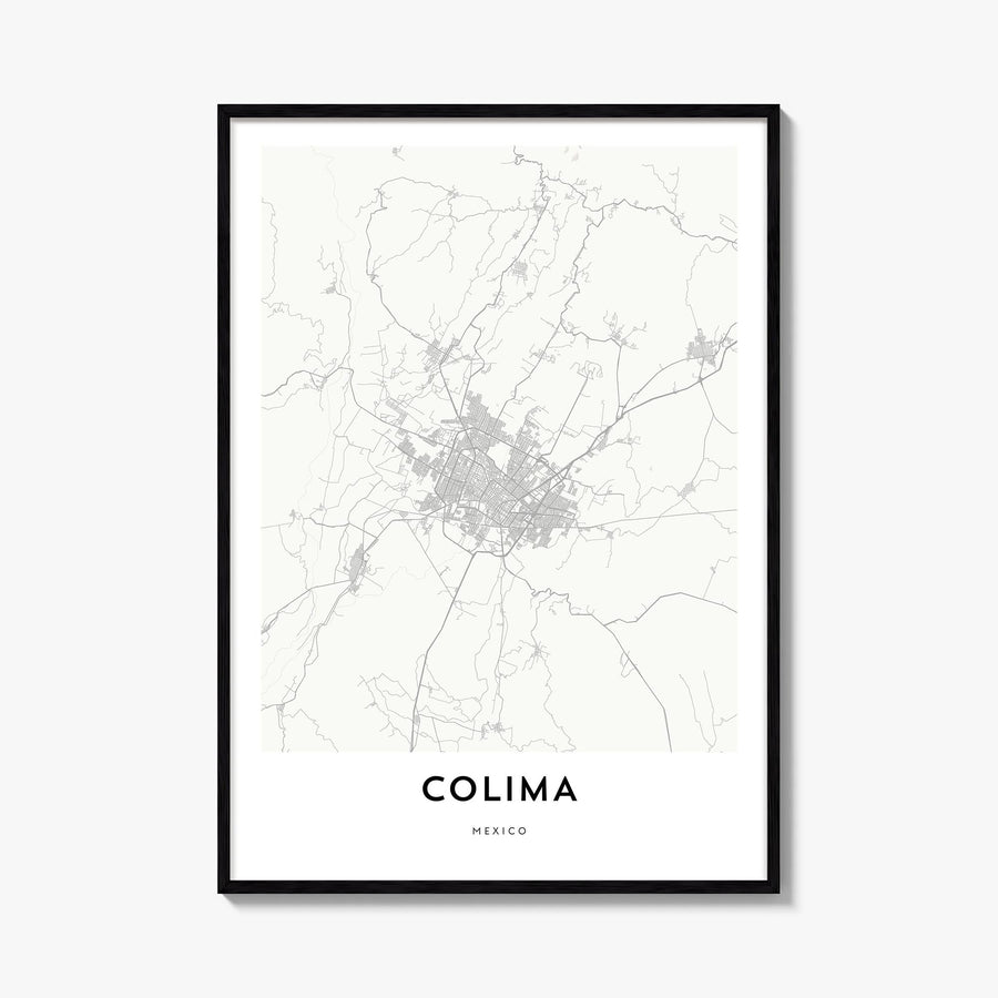 Colima black & white map poster of Mexico – vertical wall art, unframed print shown in interior mockup