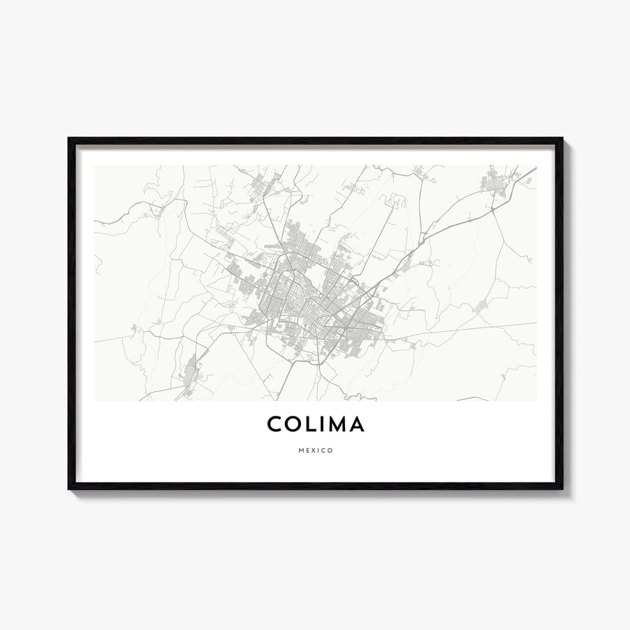 Colima black & white map poster of Mexico – horizontal wall art, unframed print shown in interior mockup