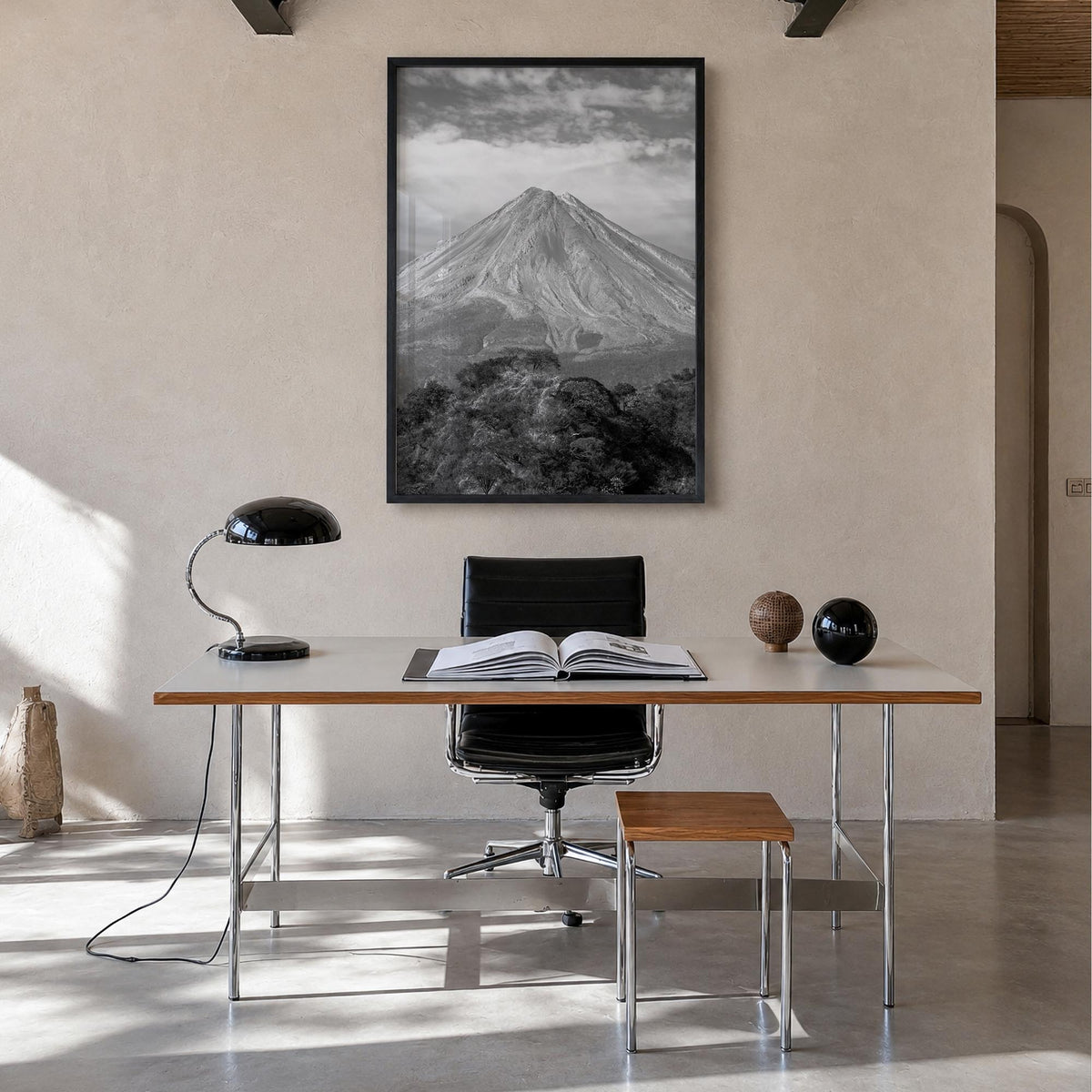 Colima black & white photo poster of Mexico – vertical wall art in black wood frame, hanging on wall