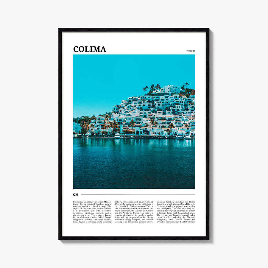 Colima colorful travel poster of Mexico – vertical wall art, unframed print shown in interior mockup