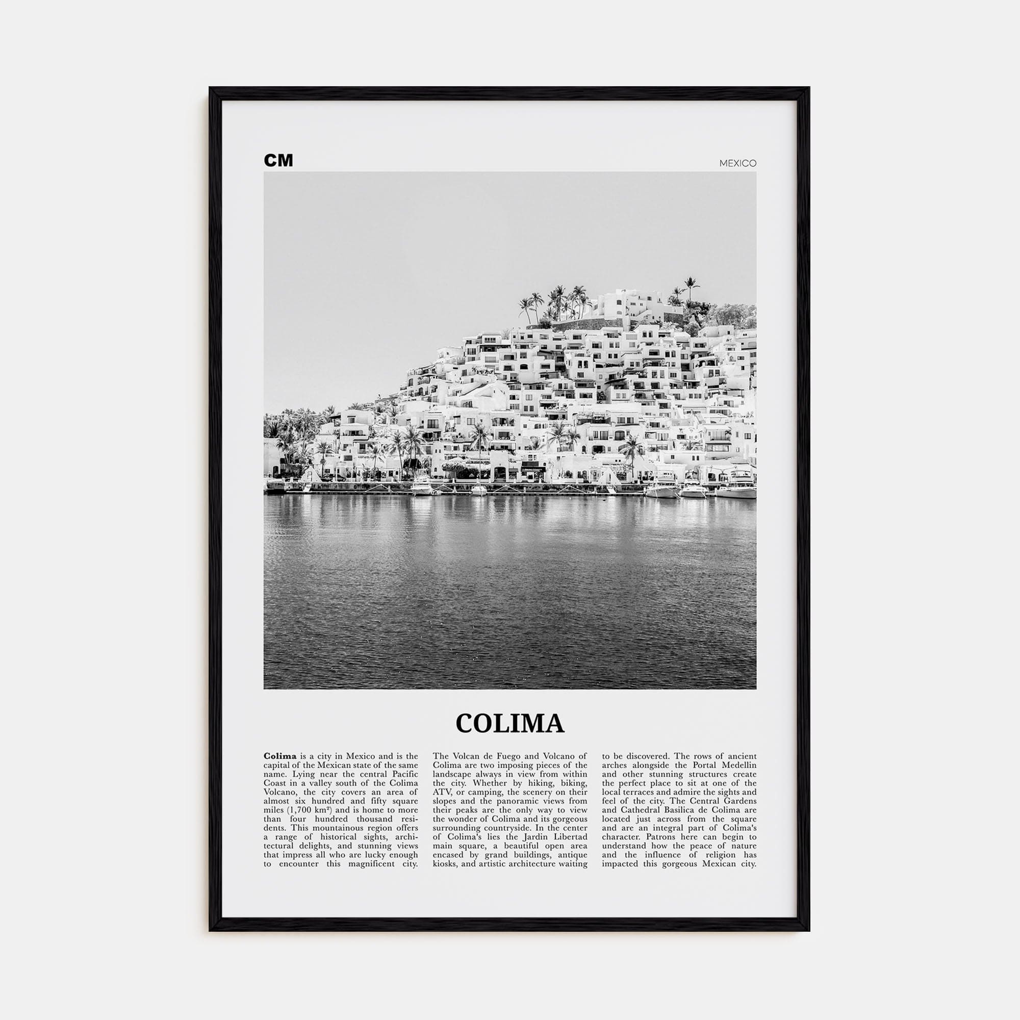 Colima Poster Black Wood / 8x12 in Nbourhood Travel B&W Poster