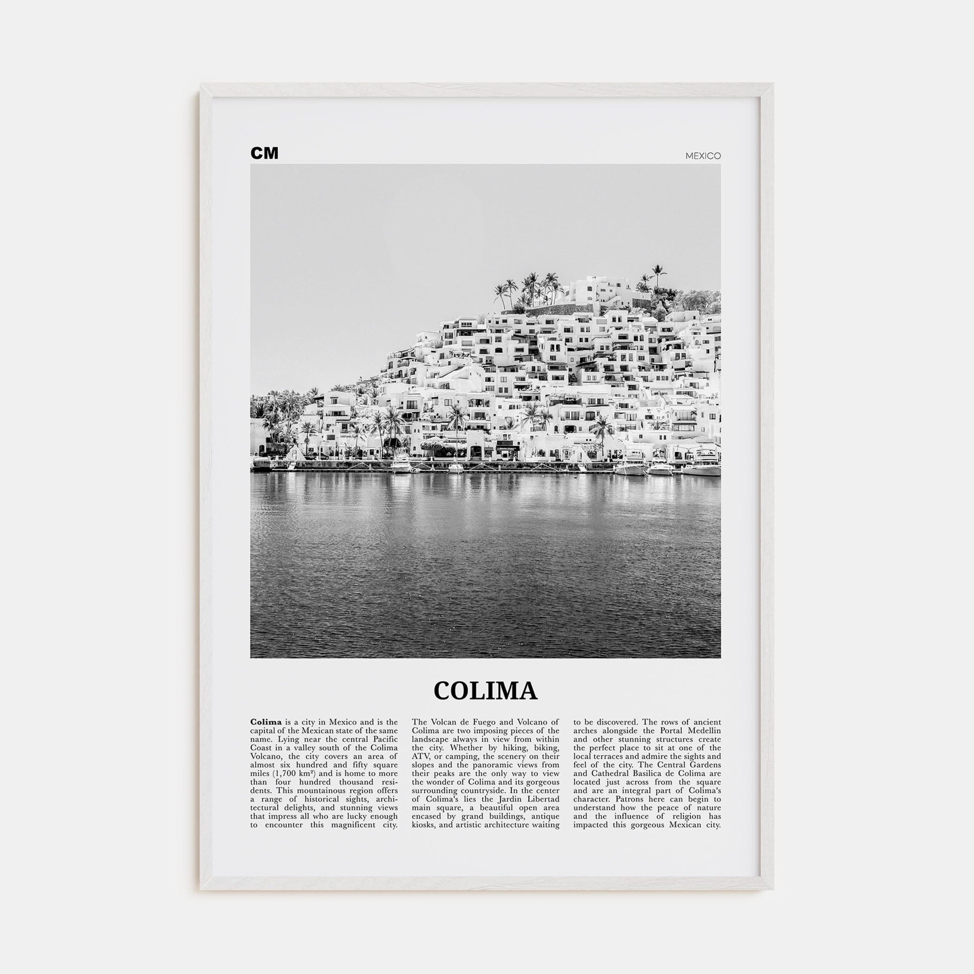 Colima Poster White Wood / 8x12 in Nbourhood Travel B&W Poster