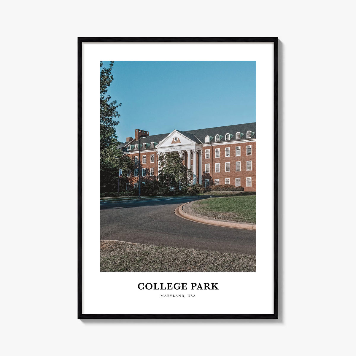 College Park colorful classic poster of Maryland, USA – vertical wall art, unframed print shown in interior mockup