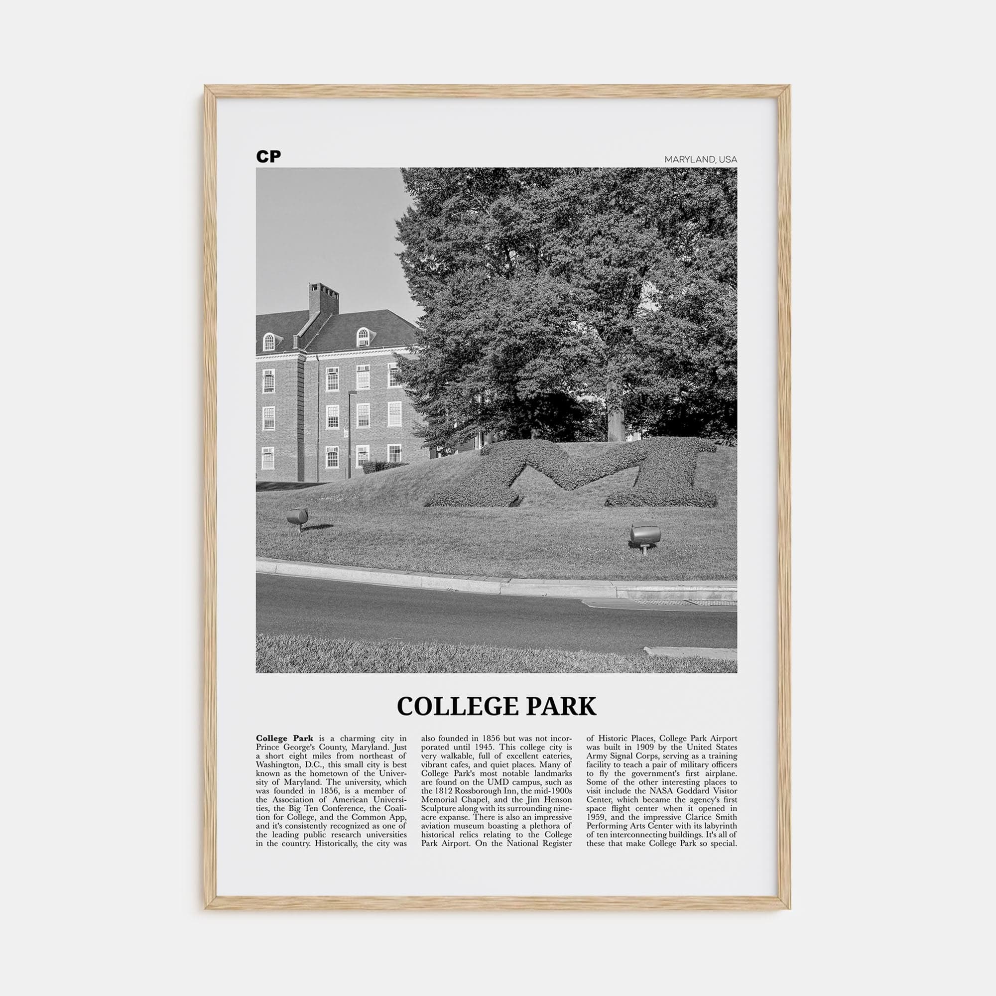 College Park Poster Natural Wood / 8x12 in Nbourhood Travel B&W Poster