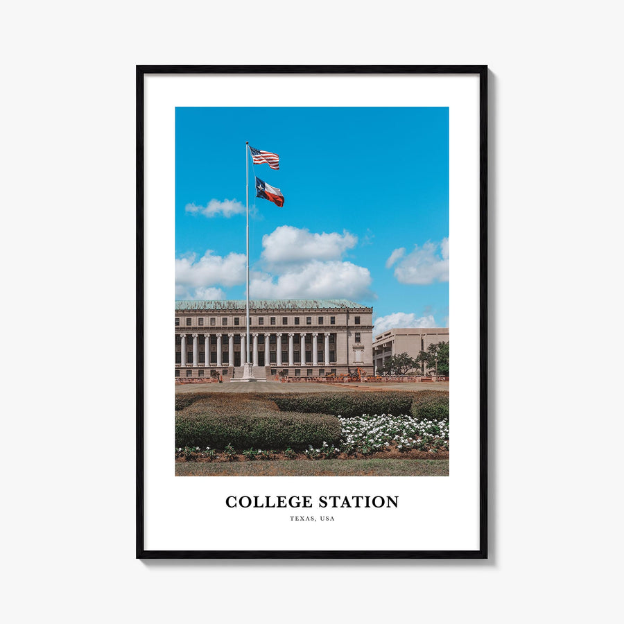 College Station colorful classic poster of Texas, USA – vertical wall art, unframed print shown in interior mockup