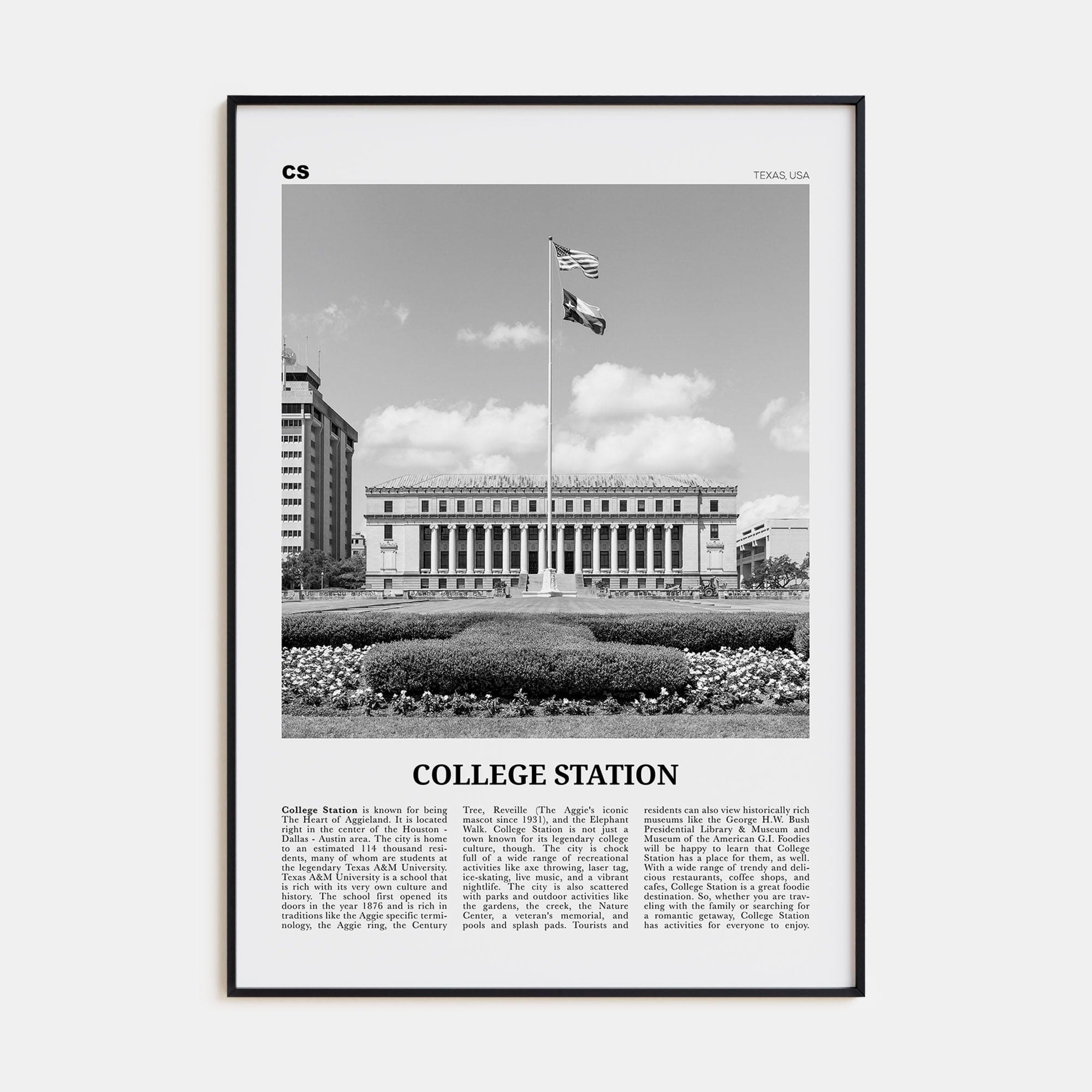 College Station Poster None / 8x12 in Nbourhood Travel B&W Poster