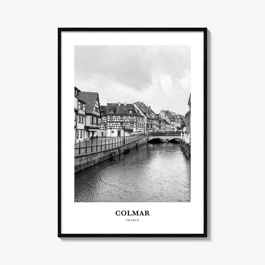Colmar black & white classic poster of France – vertical wall art, unframed print shown in interior mockup