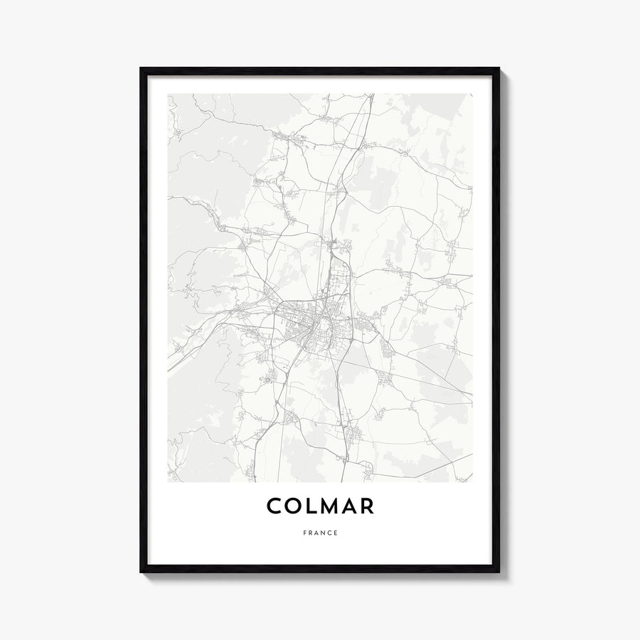 Colmar black & white map poster of France – vertical wall art, unframed print shown in interior mockup