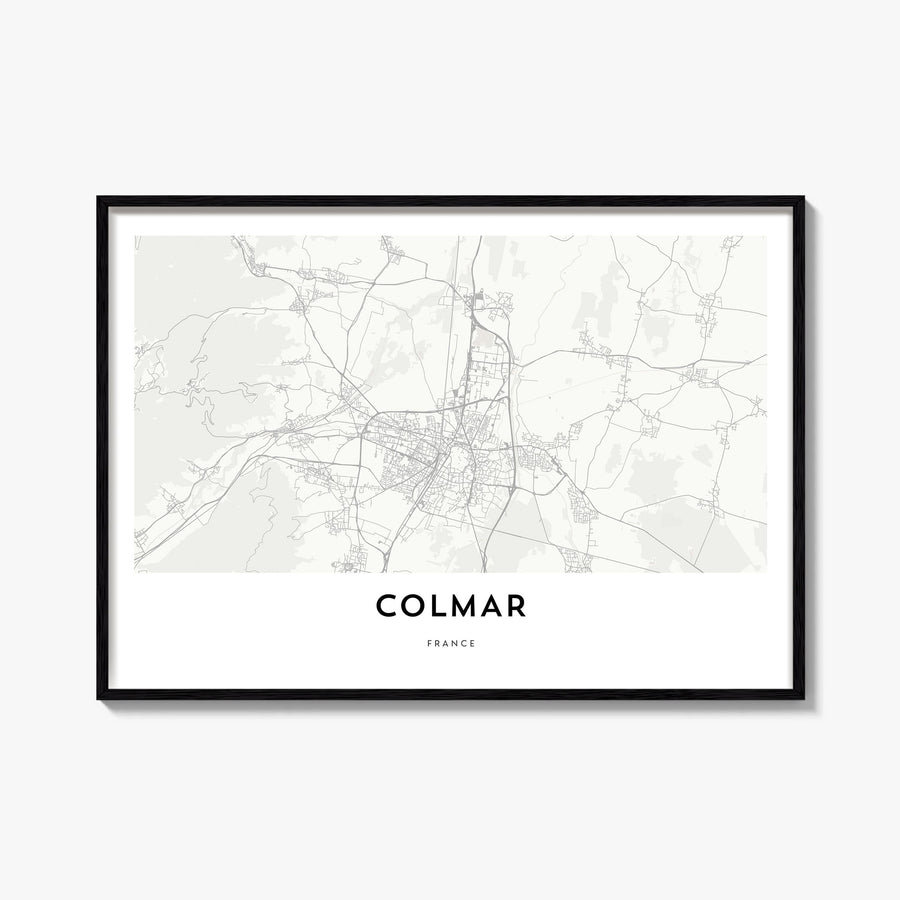Colmar black & white map poster of France – horizontal wall art, unframed print shown in interior mockup