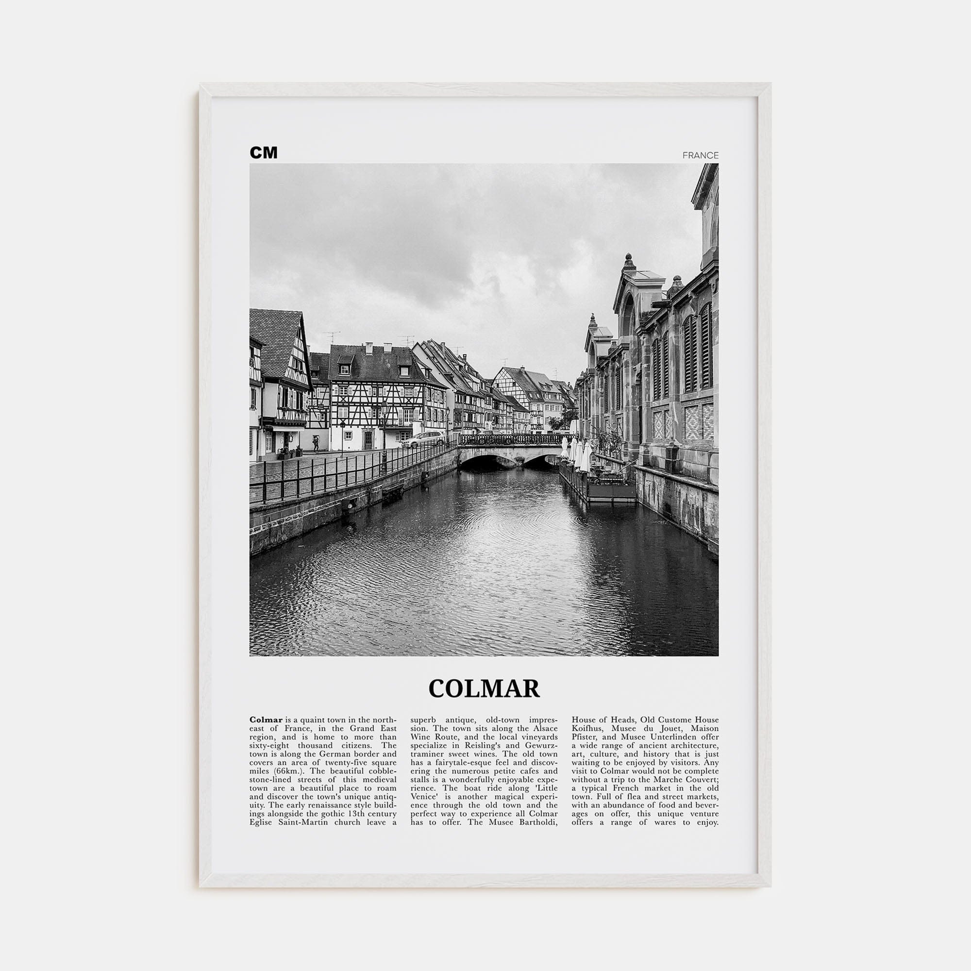 Colmar Poster White Wood / 8x12 in Nbourhood Travel B&W Poster