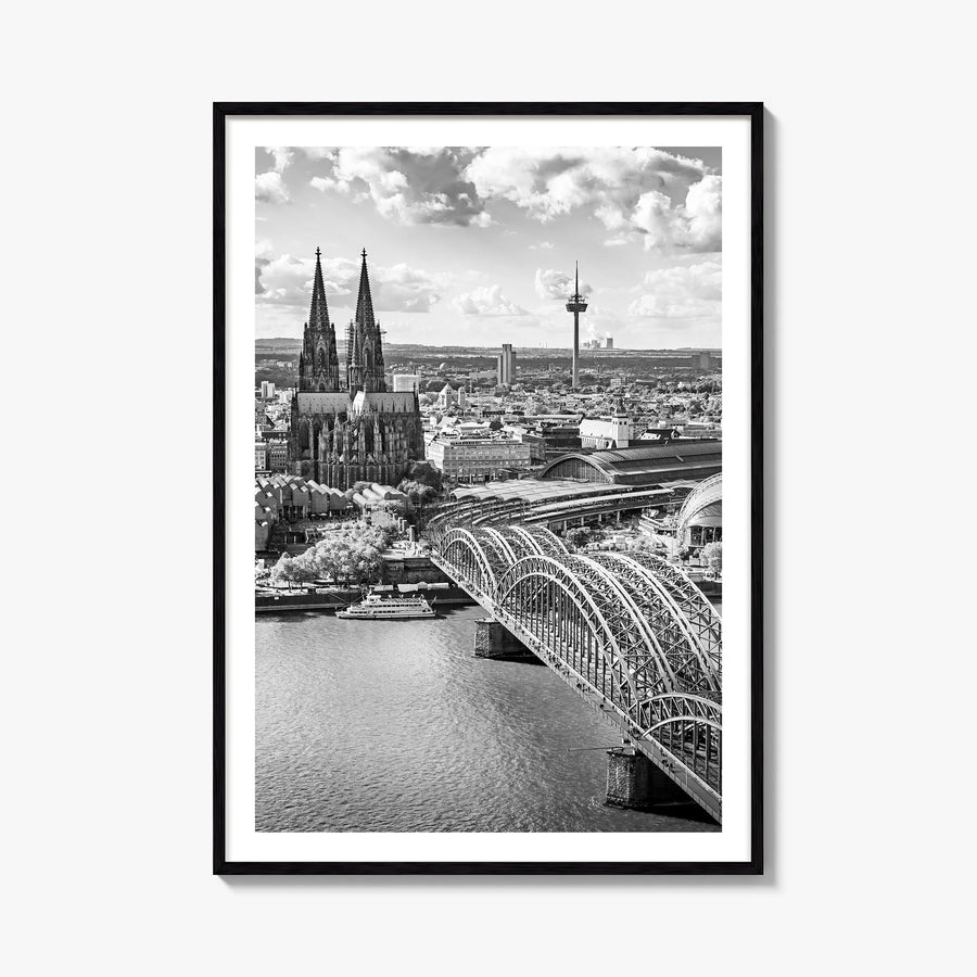 Cologne black & white photo poster of Germany – vertical wall art, unframed print shown in interior mockup