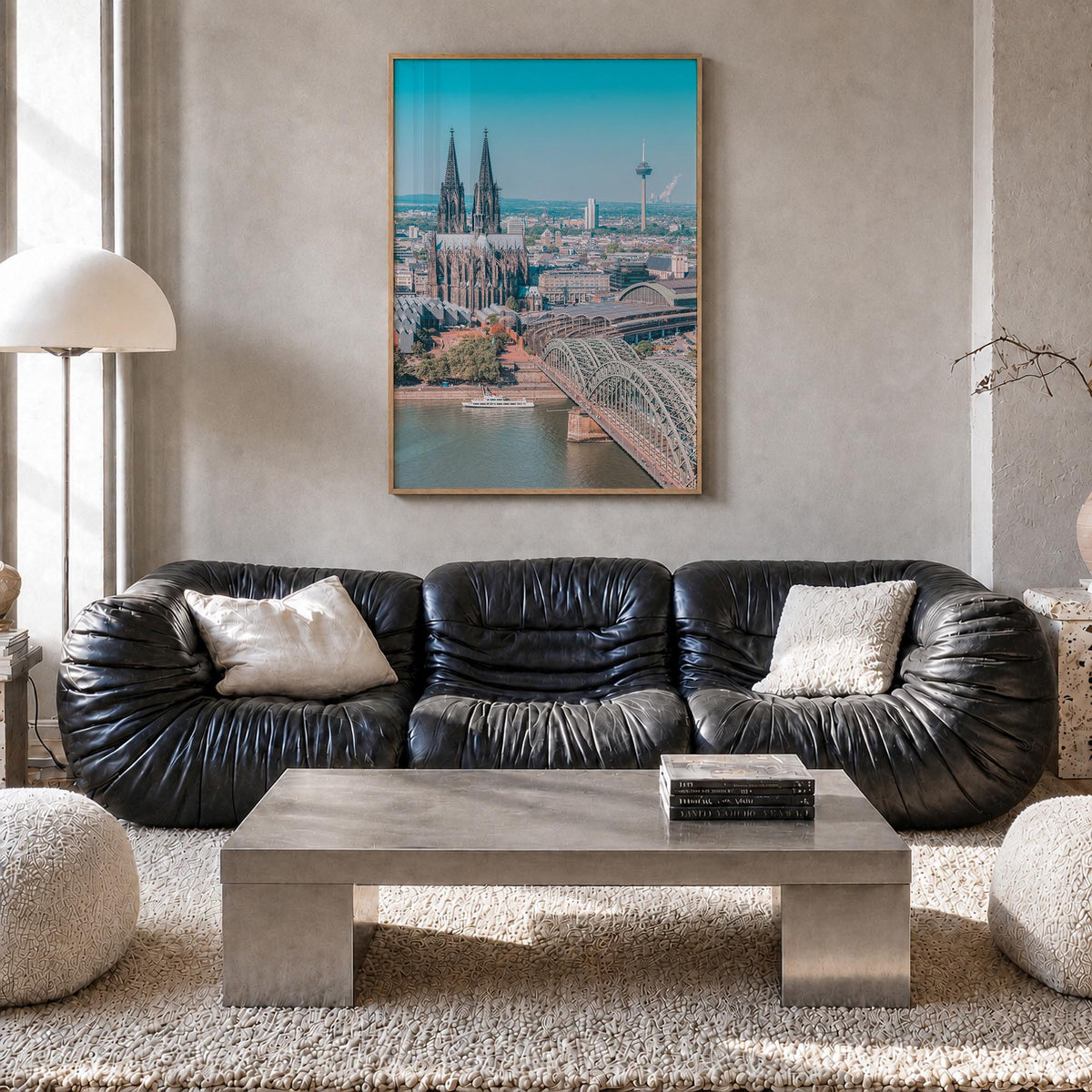 Cologne colorful photo poster of Germany – vertical wall art in natural wood frame, hanging on wall