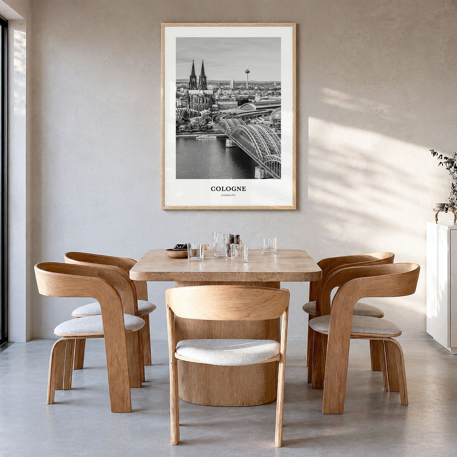 Cologne Classic Poster in a natural wood frame, hanging in a dining room