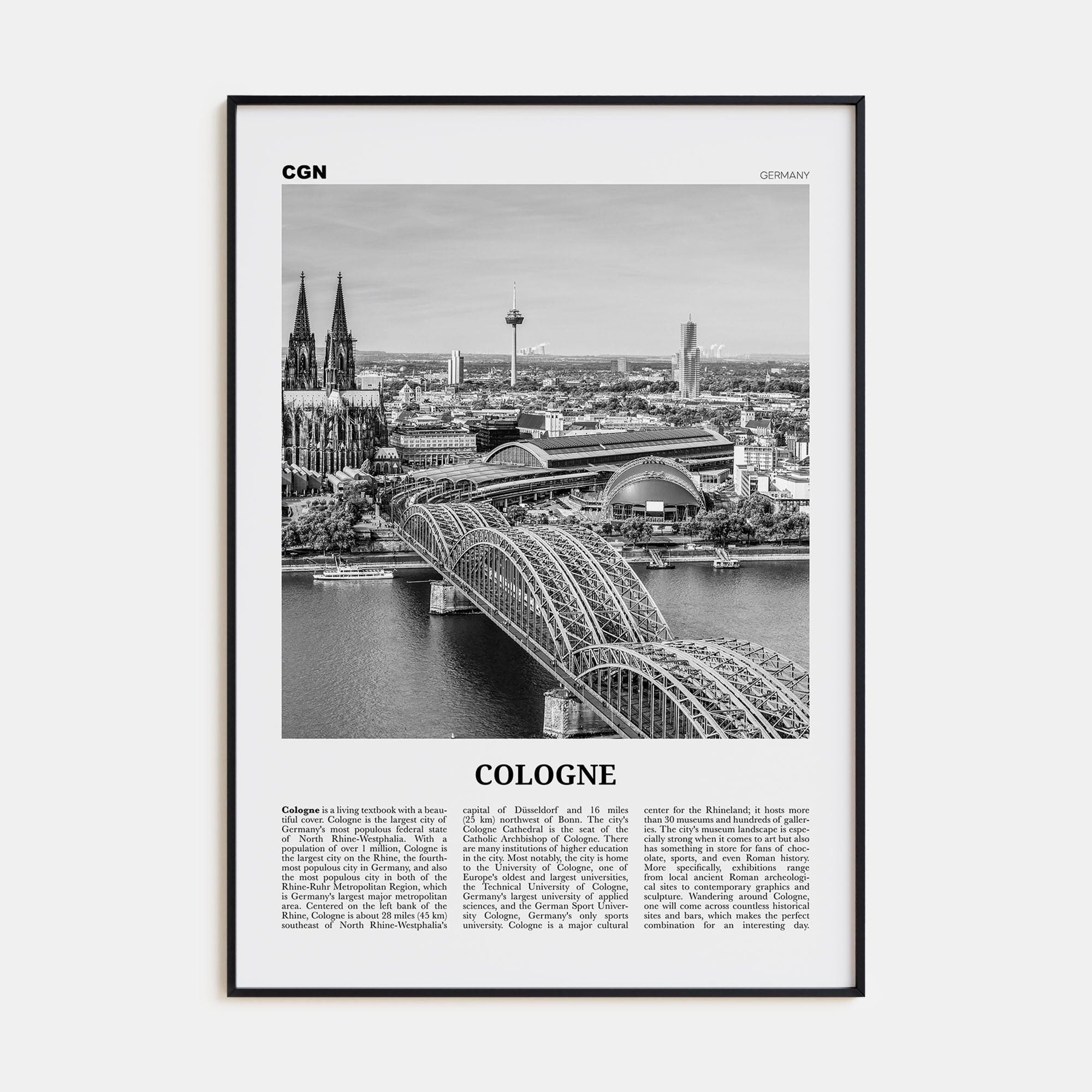 Cologne Poster None / 8x12 in Nbourhood Travel B&W Poster