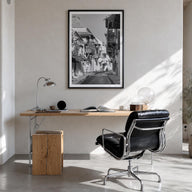 Colombia black & white photo poster of South America – vertical wall art in black wood frame with white border, hanging on wa