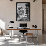 Colombia black & white photo poster of South America – vertical wall art in black wood frame, hanging on wall
