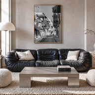 Colombia black & white photo poster of South America – vertical wall art in natural wood frame, hanging on wall