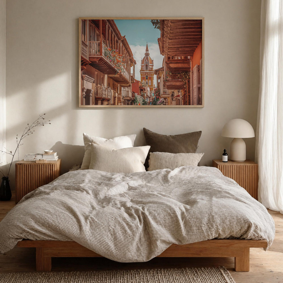 Colombia colorful photo poster of South America – horizontal wall art in natural wood frame, hanging on wall