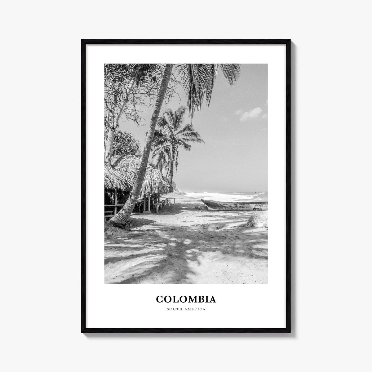 Colombia no. 1 black & white classic poster of South America – vertical wall art, unframed print shown in interior mockup