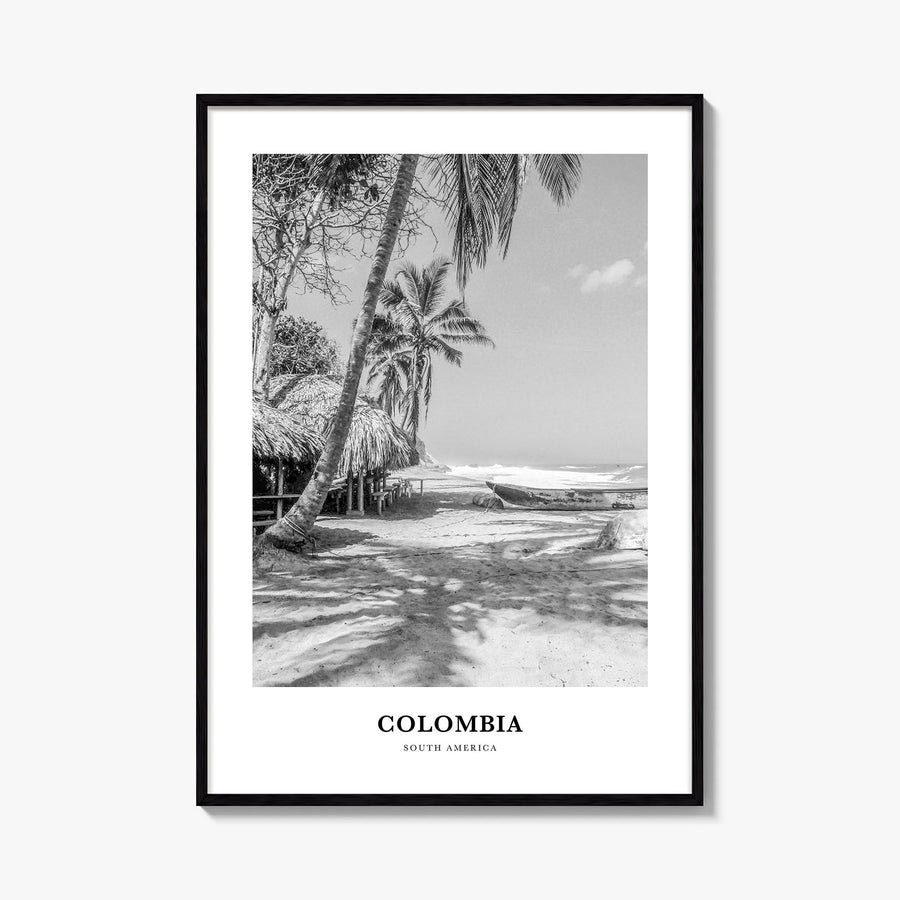 Colombia no. 1 black & white classic poster of South America – vertical wall art, unframed print shown in interior mockup