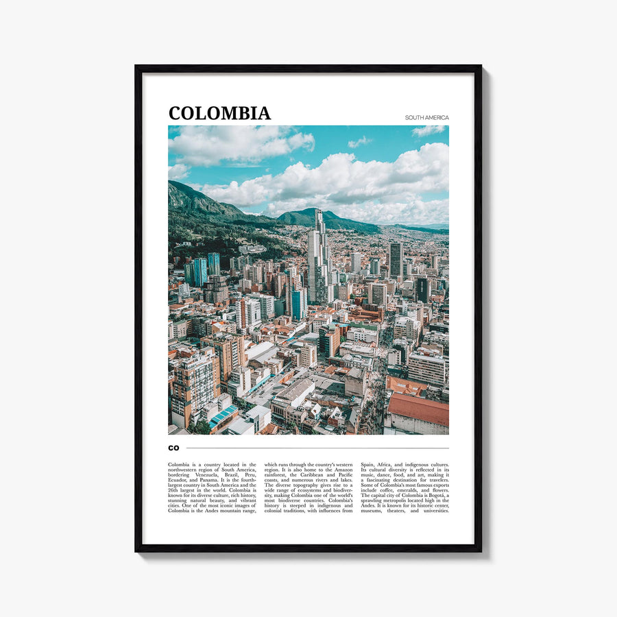 Colombia no. 1 colorful travel poster of South America – vertical wall art, unframed print shown in interior mockup