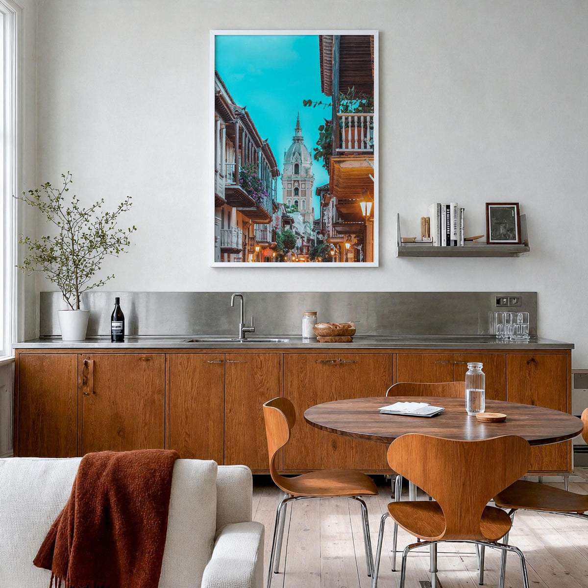 Colombia no. 2 colorful photo poster of South America – vertical wall art in white wood frame, hanging on wall