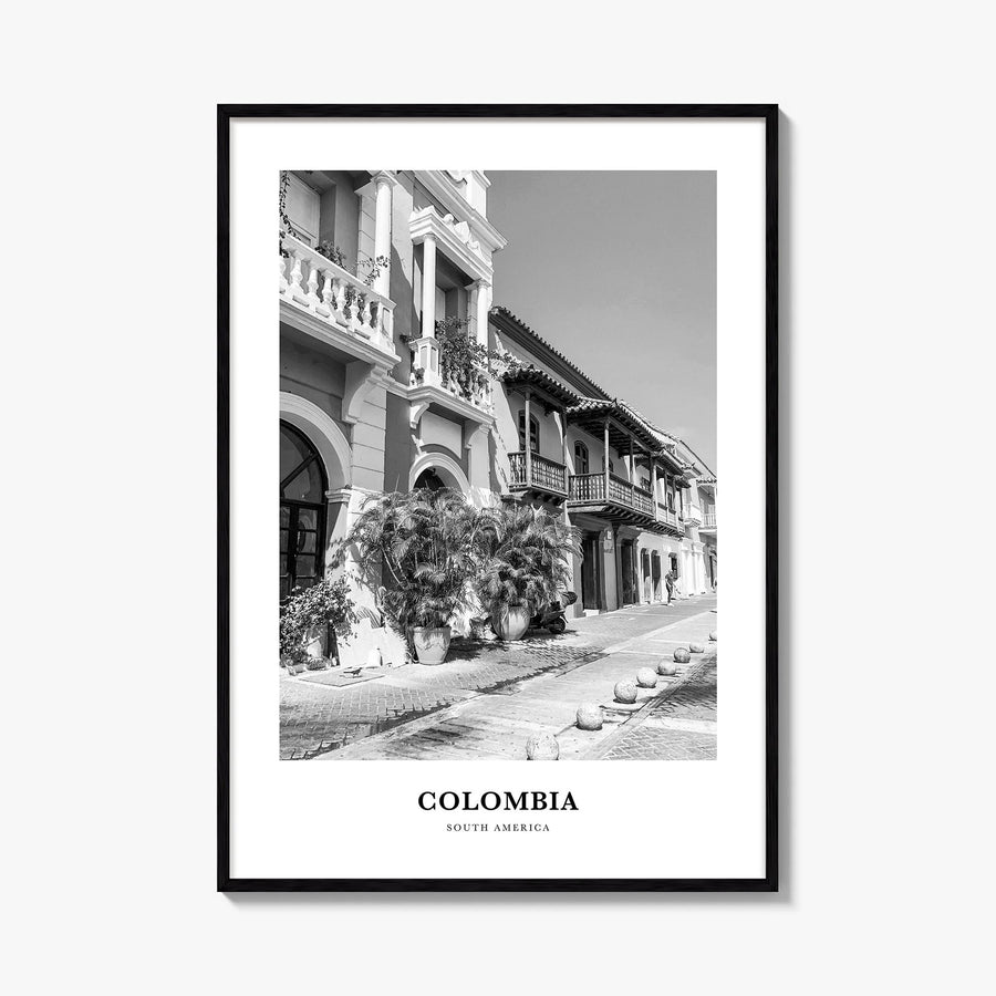 Colombia no. 3 black & white classic poster of South America – vertical wall art, unframed print shown in interior mockup