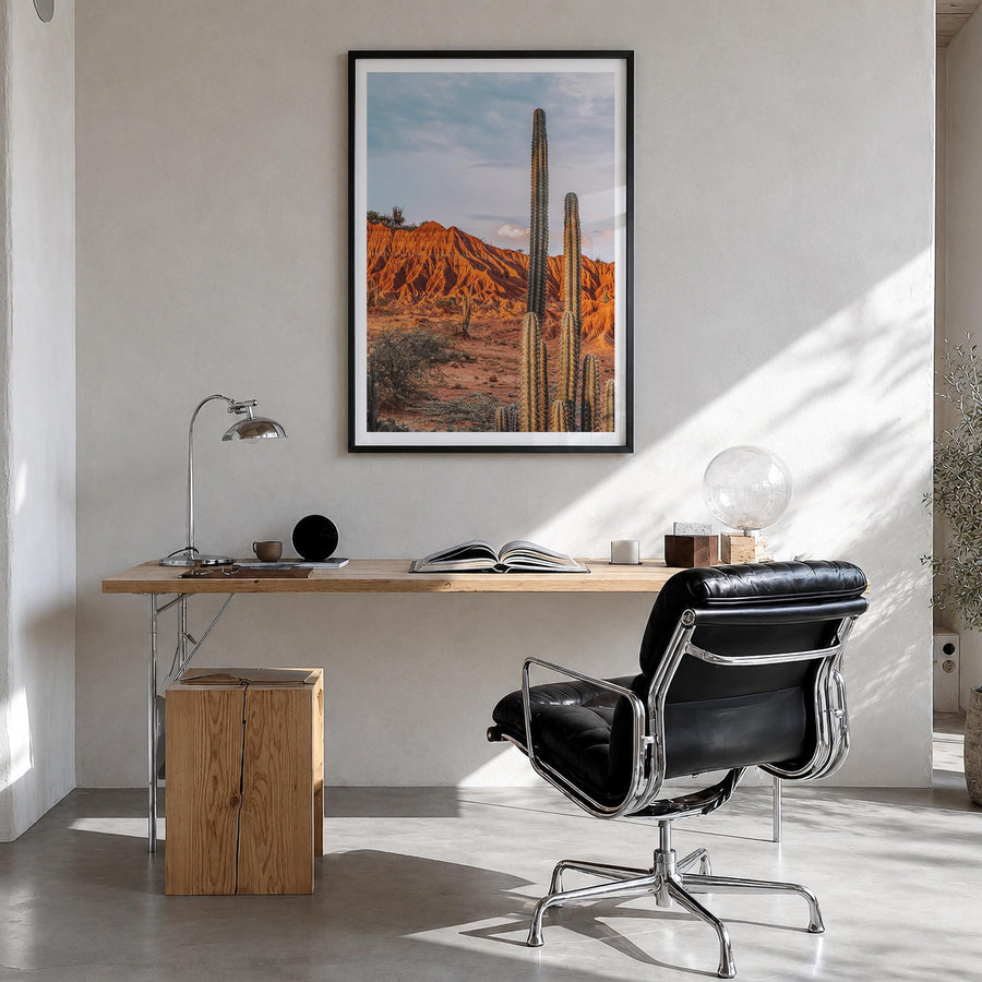 Colombia no. 3 colorful photo poster of South America – vertical wall art in black wood frame with white border, hanging on w