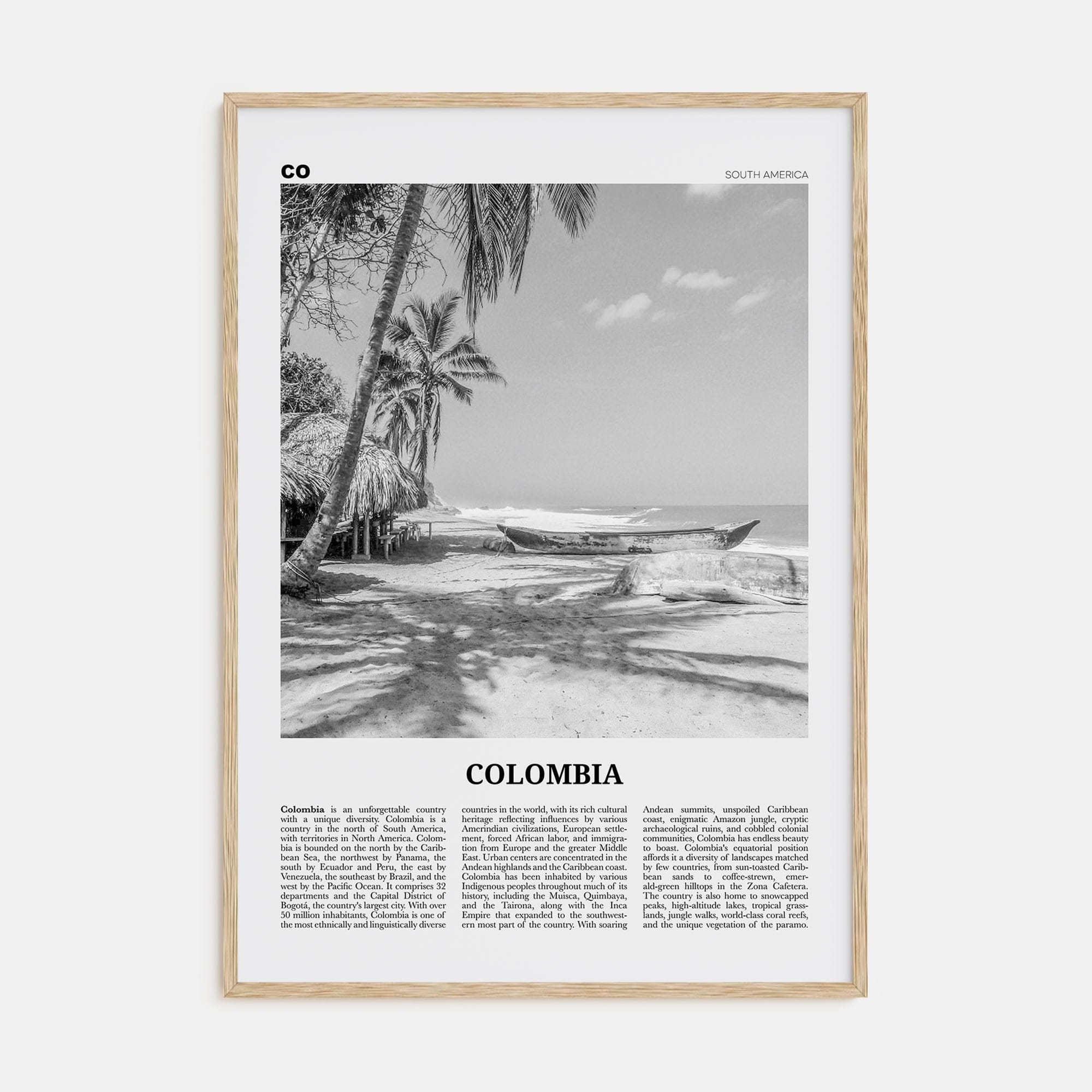 Colombia No 3 Poster Natural Wood / 8x12 in Nbourhood Travel B&W Poster