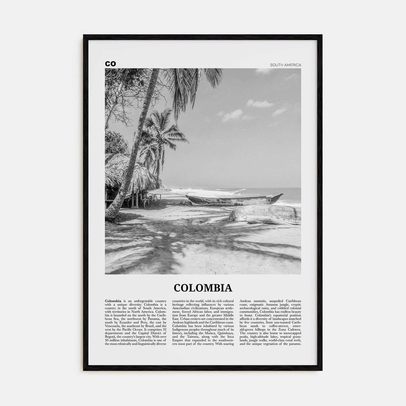 Colombia No 3 Poster Black Wood / 8x12 in Nbourhood Travel B&W Poster