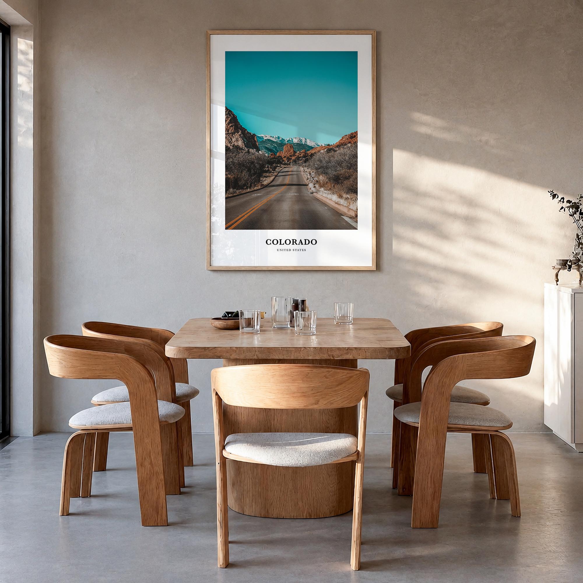 Colorado colorful classic poster of United States – vertical wall art in natural wood frame, hanging on wall
