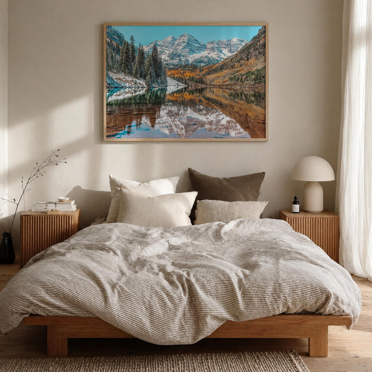 Colorado colorful photo poster of United States – horizontal wall art in natural wood frame, hanging on wall