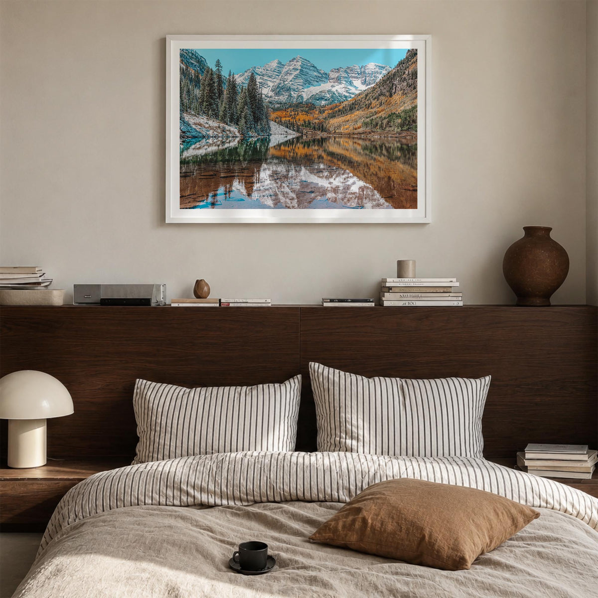 Colorado colorful photo poster of United States – horizontal wall art in white wood frame with white border, hanging on wall