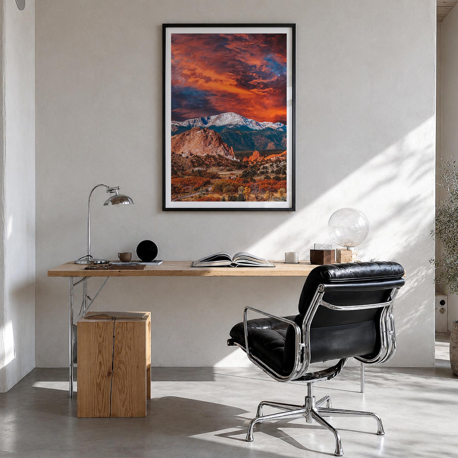 Colorado no. 1 colorful photo poster of United States – vertical wall art in black wood frame with white border, hanging on w