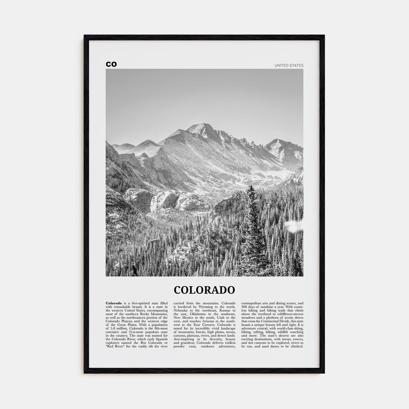 Colorado No 1 Poster Black Wood / 8x12 in Nbourhood Travel B&W Poster