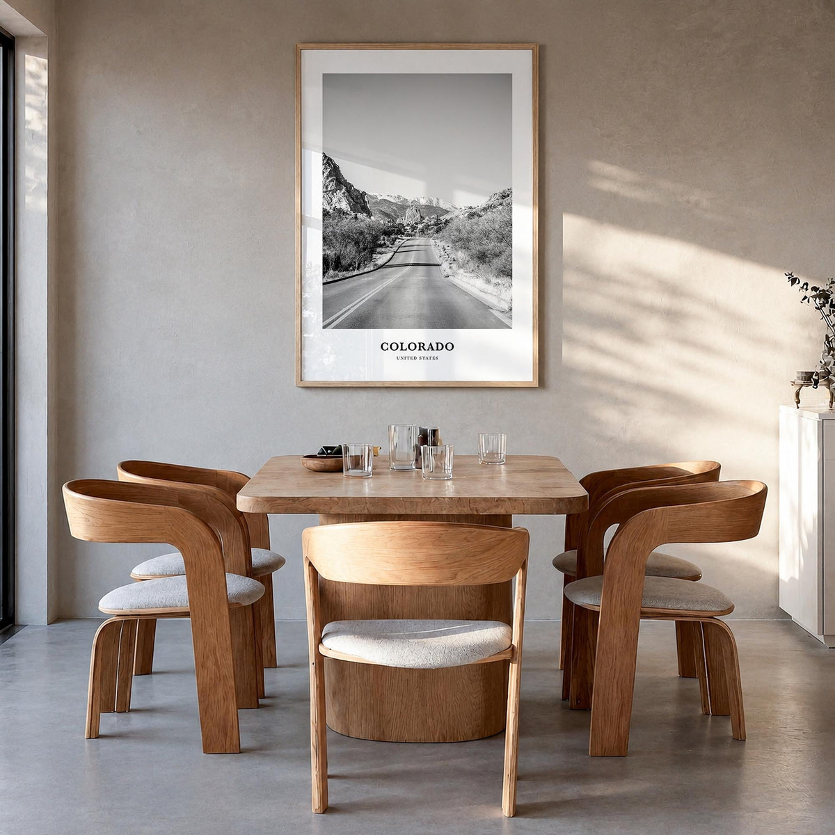 Colorado no. 2 black & white classic poster of United States – vertical wall art in natural wood frame, hanging on wall