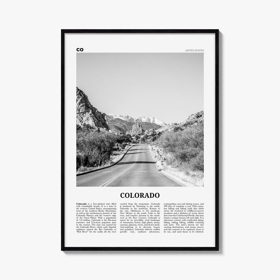 Colorado no. 2 black & white newspaper poster of United States – vertical wall art, unframed print shown in interior mockup