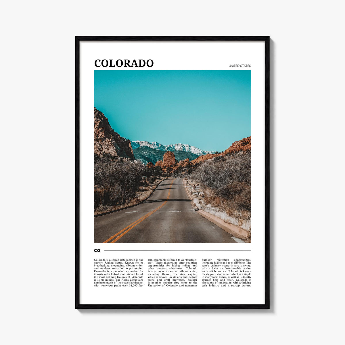 Colorado no. 2 colorful travel poster of United States – vertical wall art, unframed print shown in interior mockup