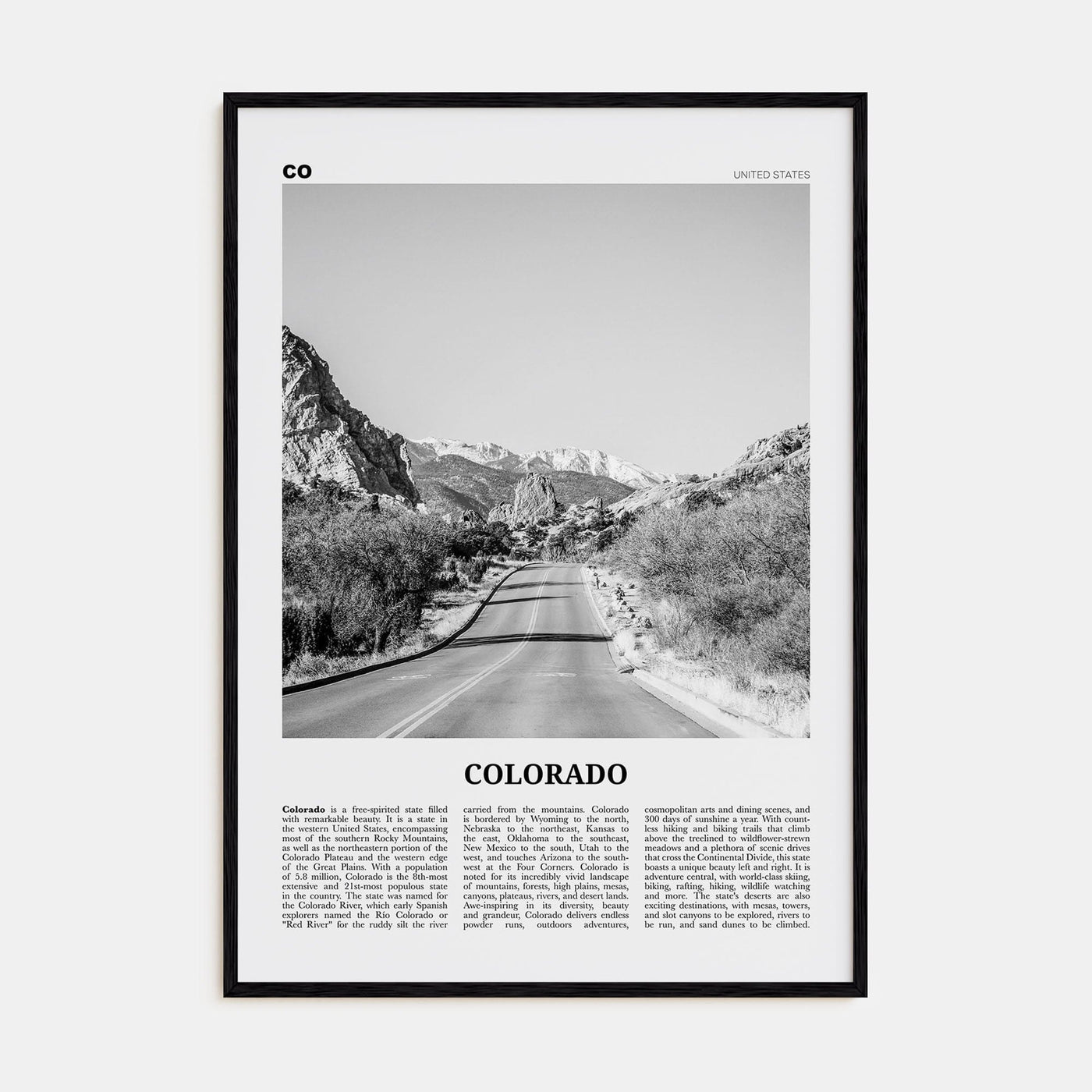 Colorado No 2 Poster Black Wood / 8x12 in Nbourhood Travel B&W Poster