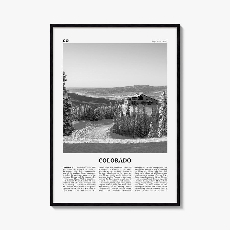 Colorado no. 3 black & white newspaper poster of United States – vertical wall art, unframed print shown in interior mockup